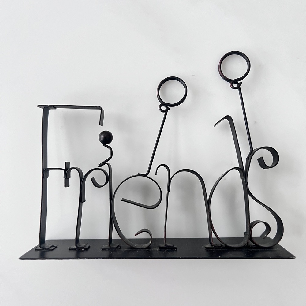 Vintage Black Metal "Friends" Word Sculpture photo memo holder felt pads nWOT
